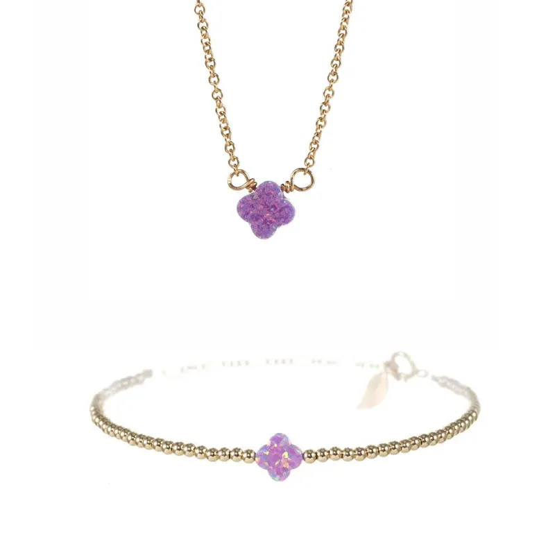 SMALL GOOD LUCK CLOVER NECKLACE & BRACELET SET