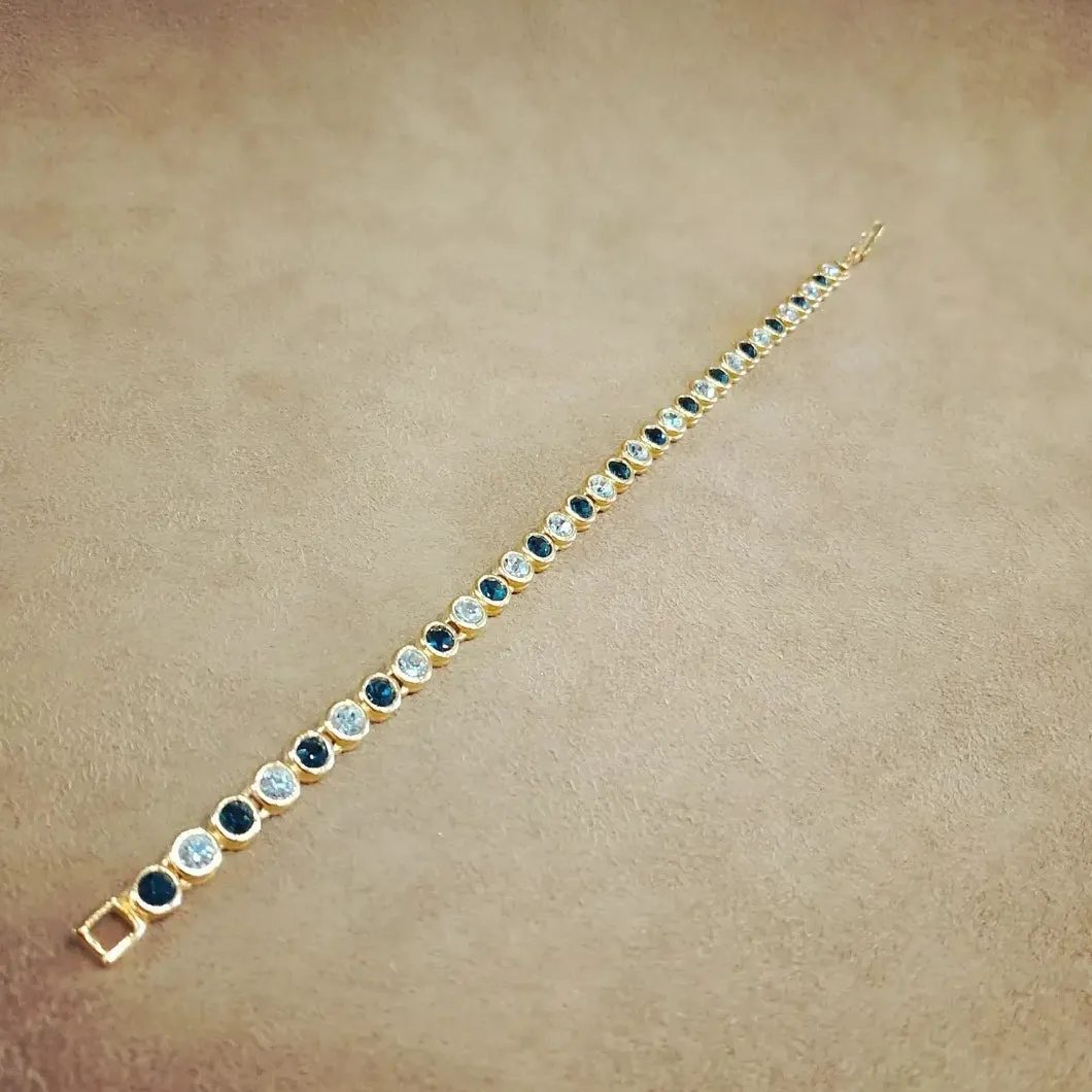 Small Round Sapphire Blue Gold Tennis Braclet