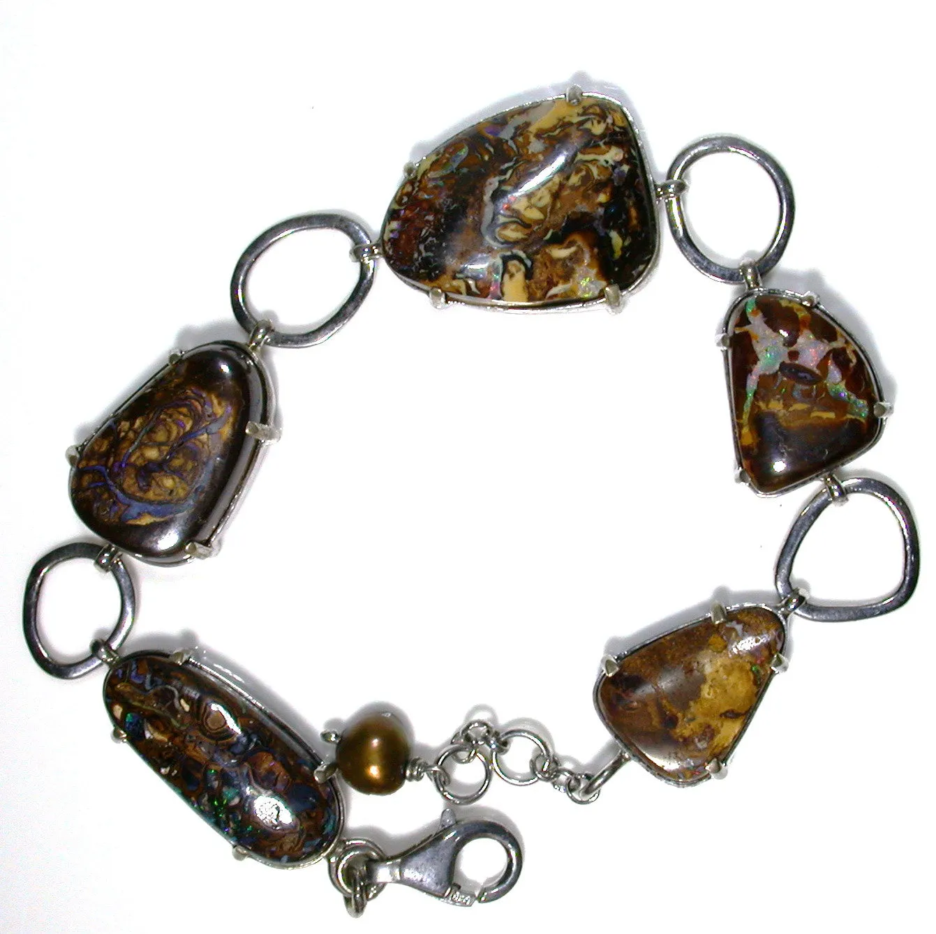 Solid Koroit matrix opal in Sterling silver Bracelet