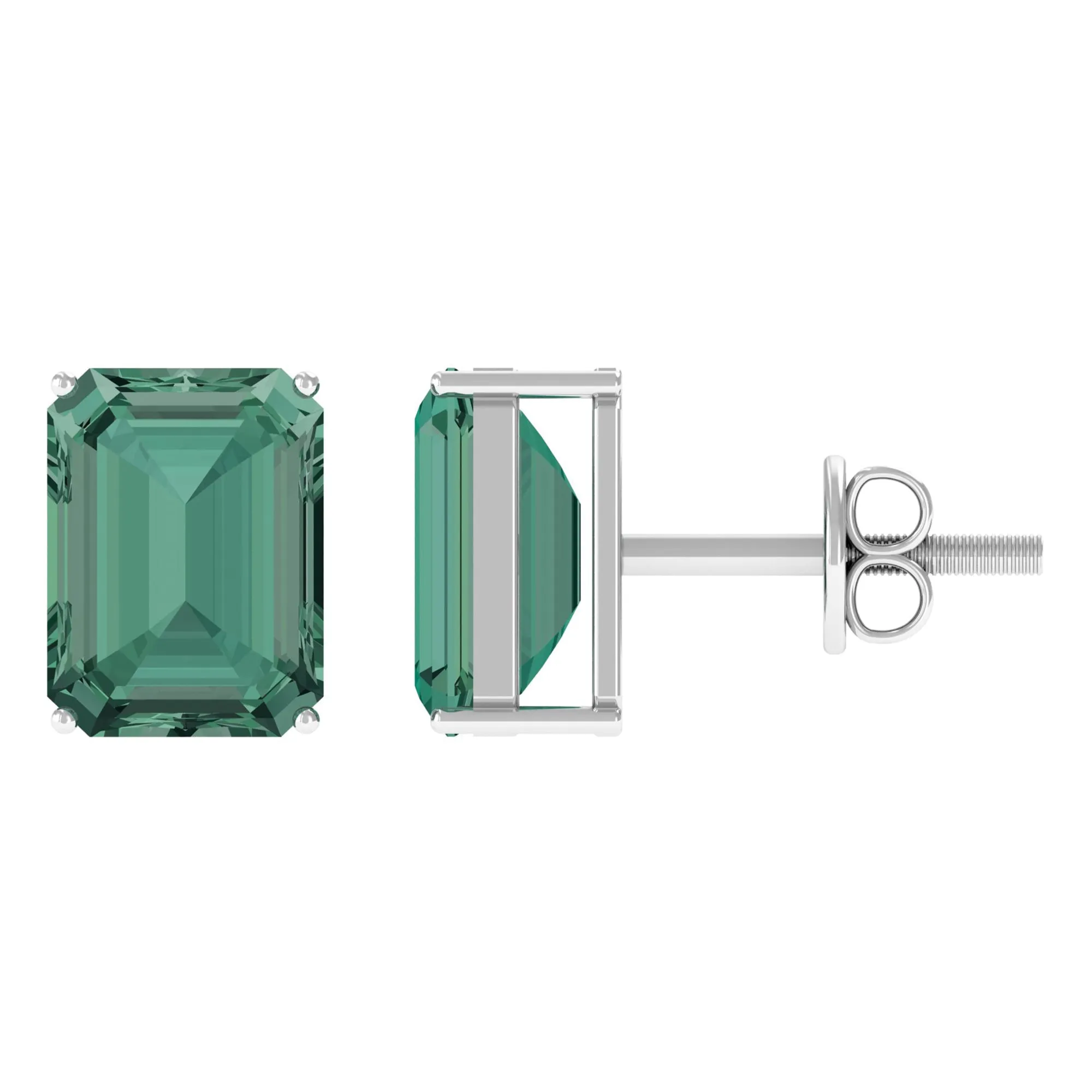 Solitaire Created Green Sapphire Octagon Stud Earrings