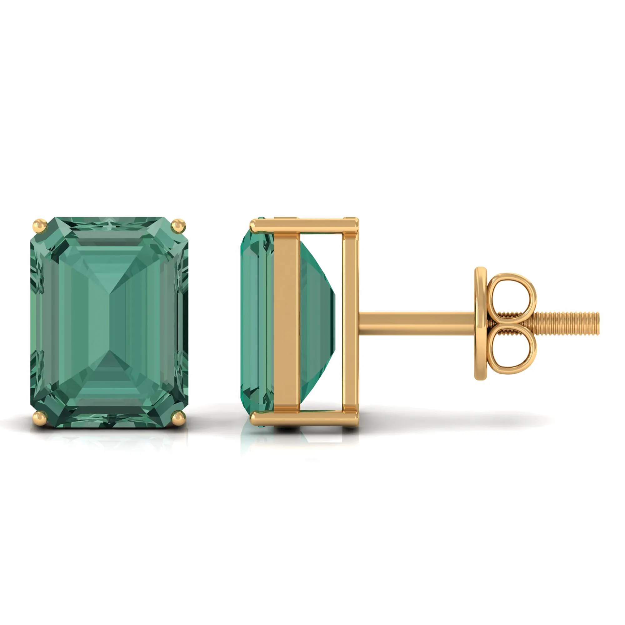 Solitaire Created Green Sapphire Octagon Stud Earrings