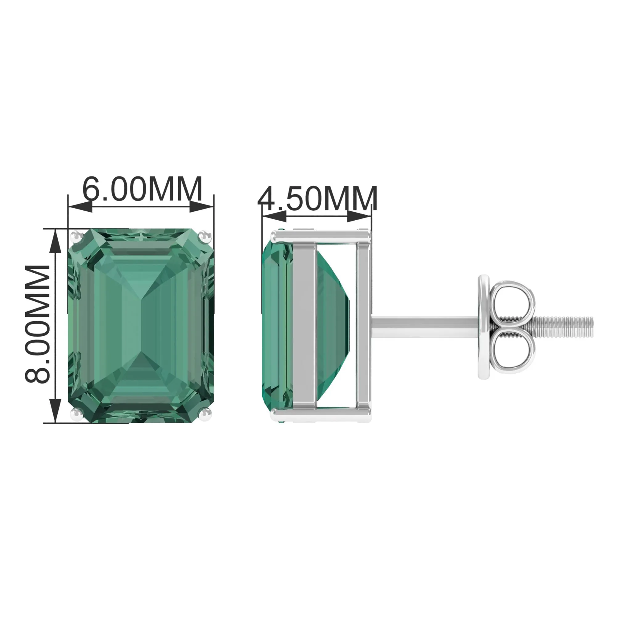 Solitaire Created Green Sapphire Octagon Stud Earrings