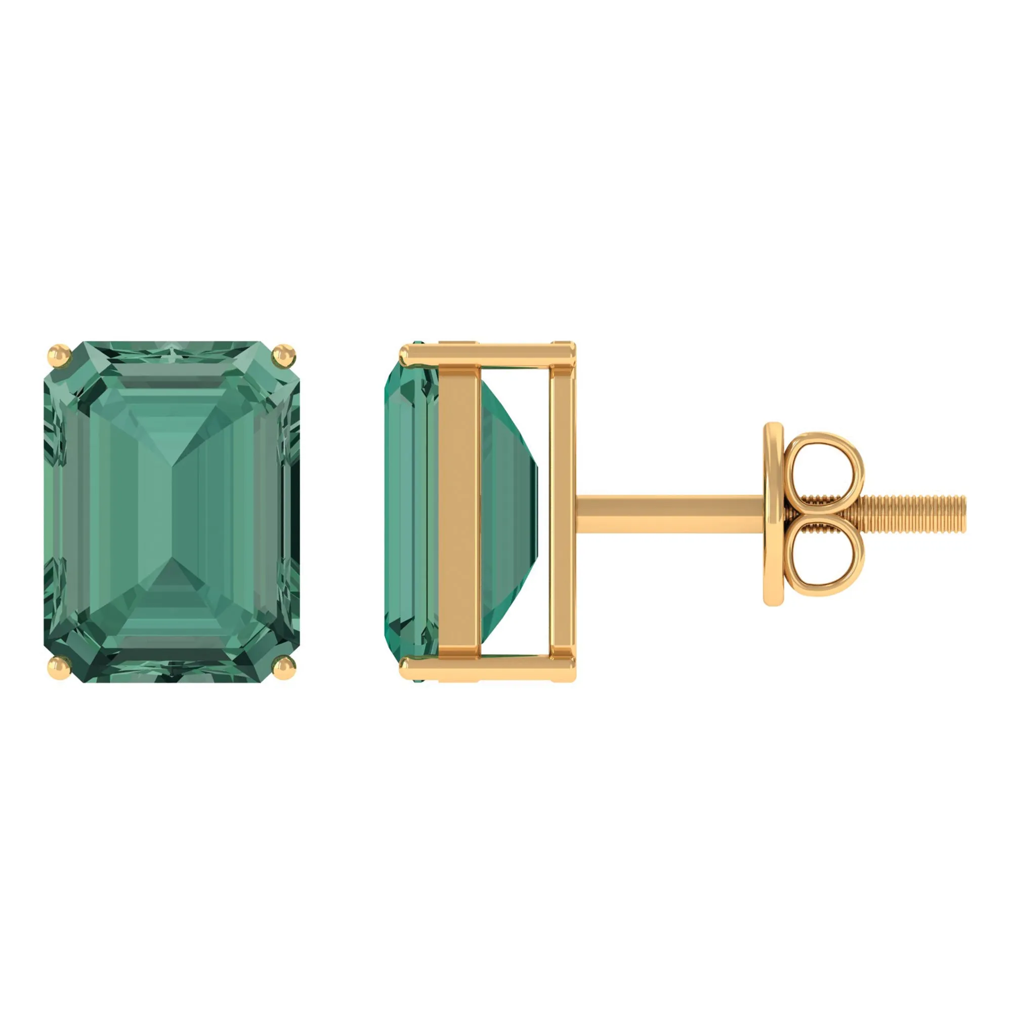 Solitaire Created Green Sapphire Octagon Stud Earrings