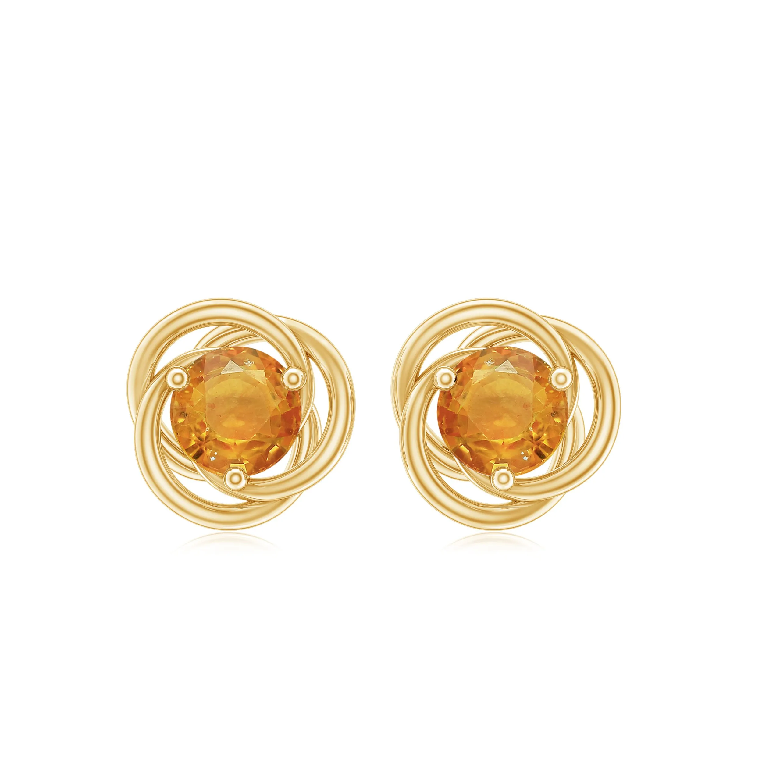 Solitaire Orange Sapphire Swirl Stud Earrings