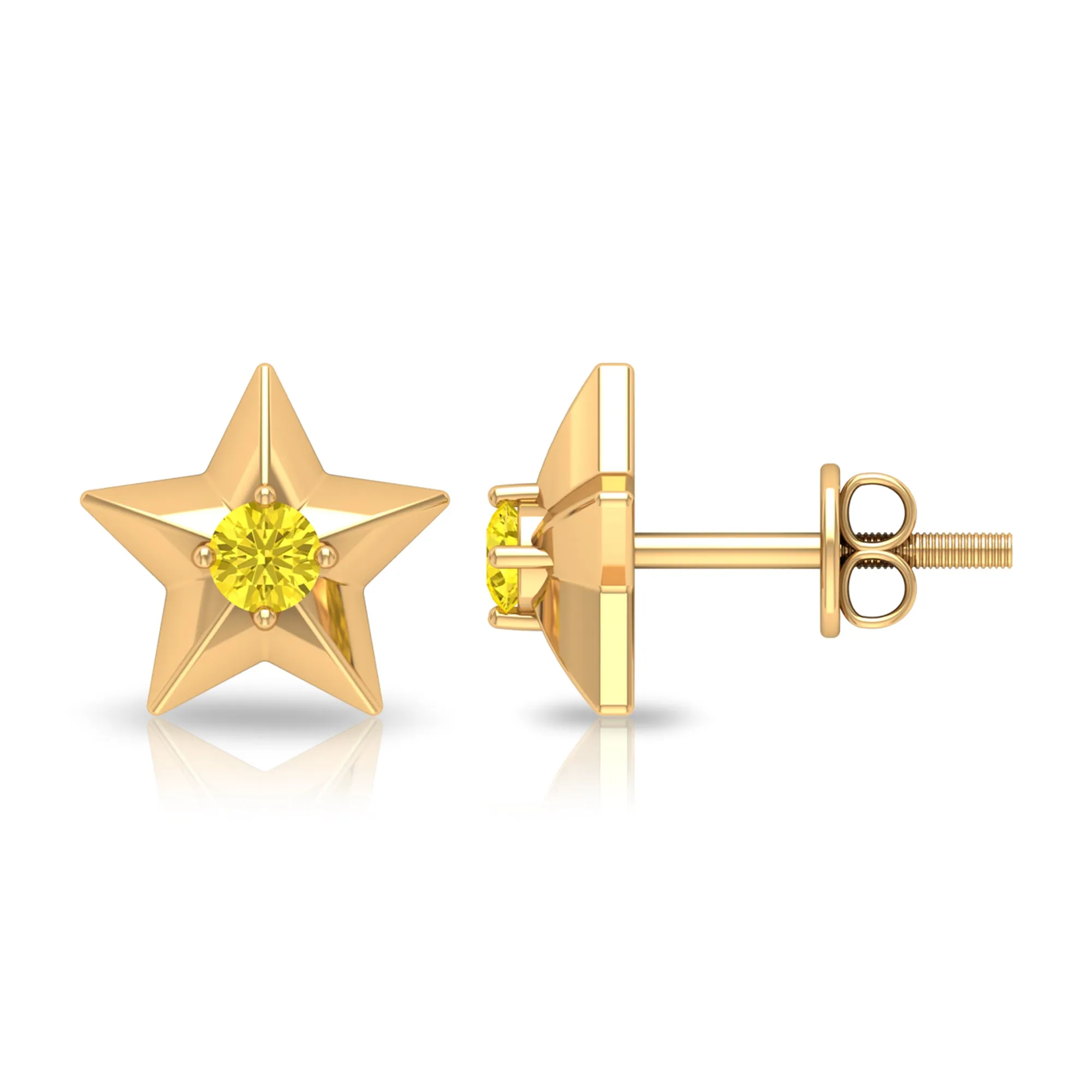 Star Stud Earrings with Yellow Sapphire