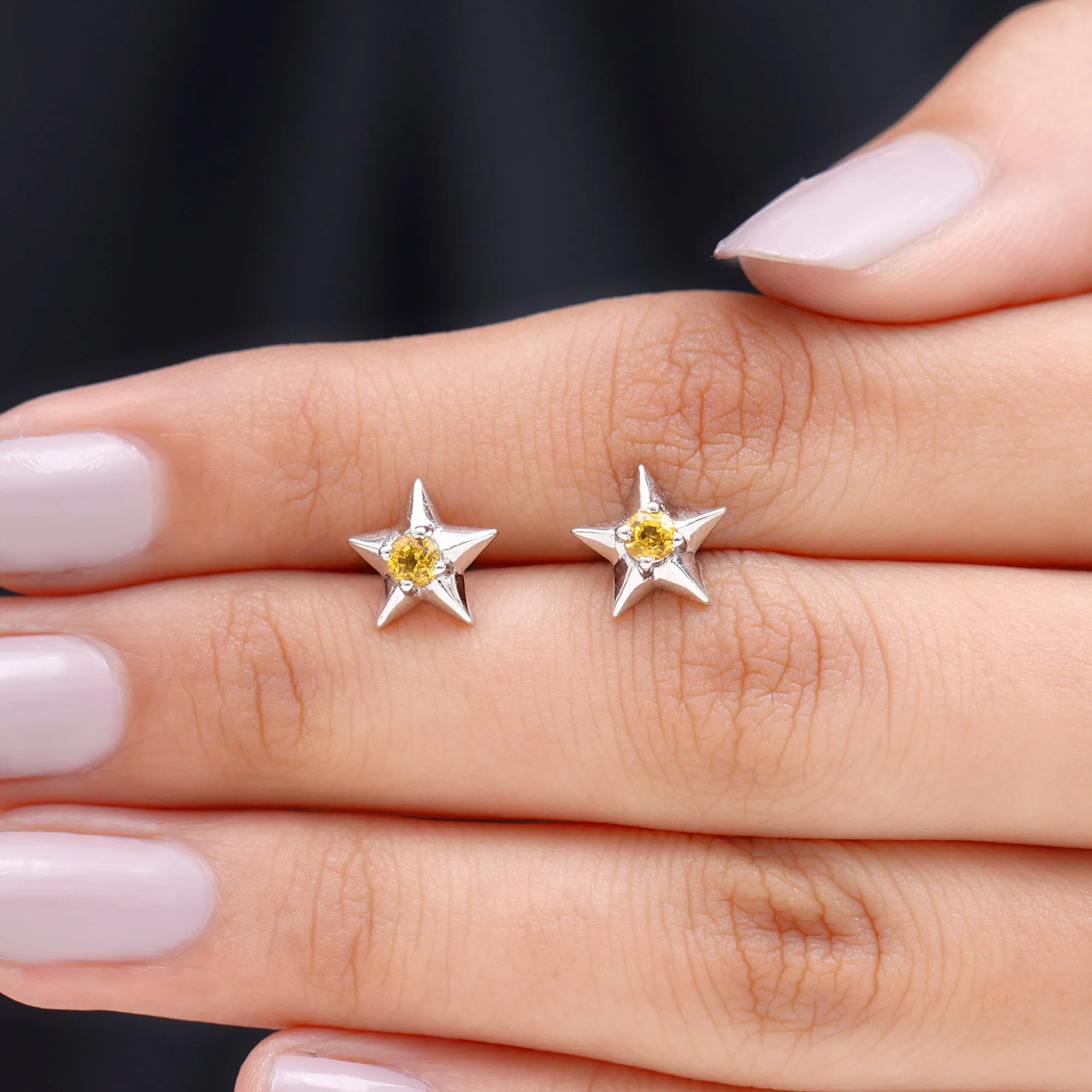 Star Stud Earrings with Yellow Sapphire