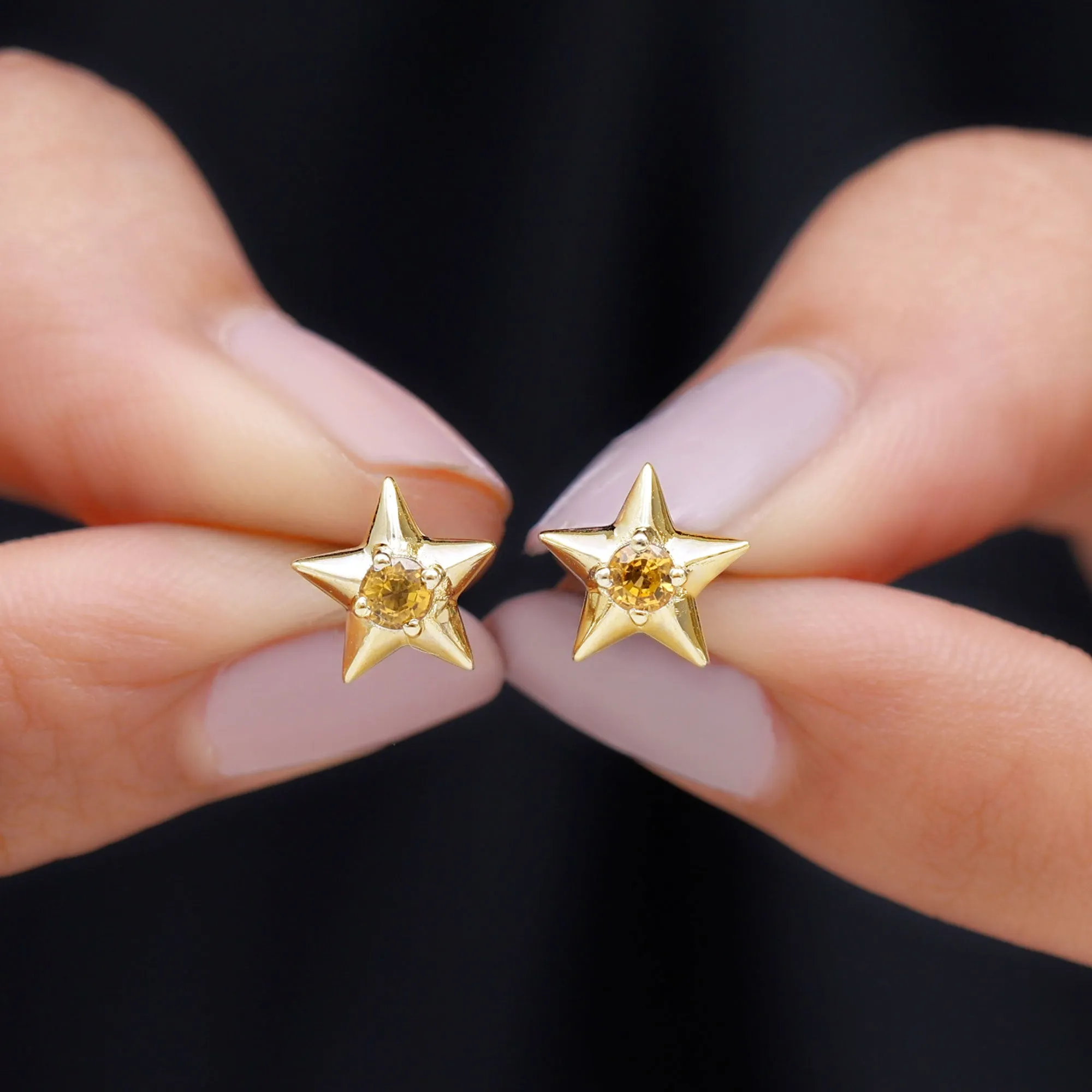 Star Stud Earrings with Yellow Sapphire