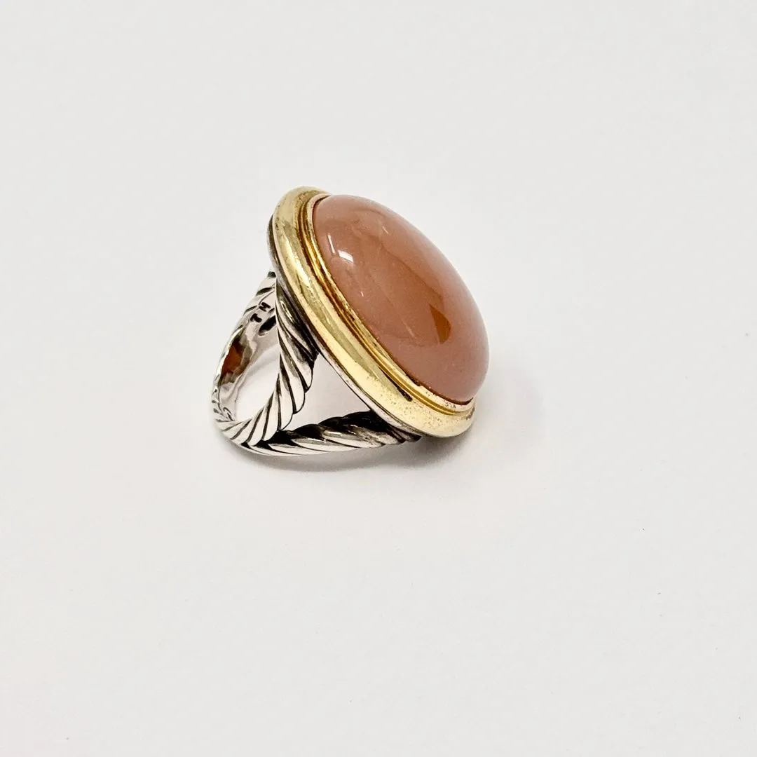 Sterling Silver and 14K Gold Cocktail Ring  with Brown Cabochon