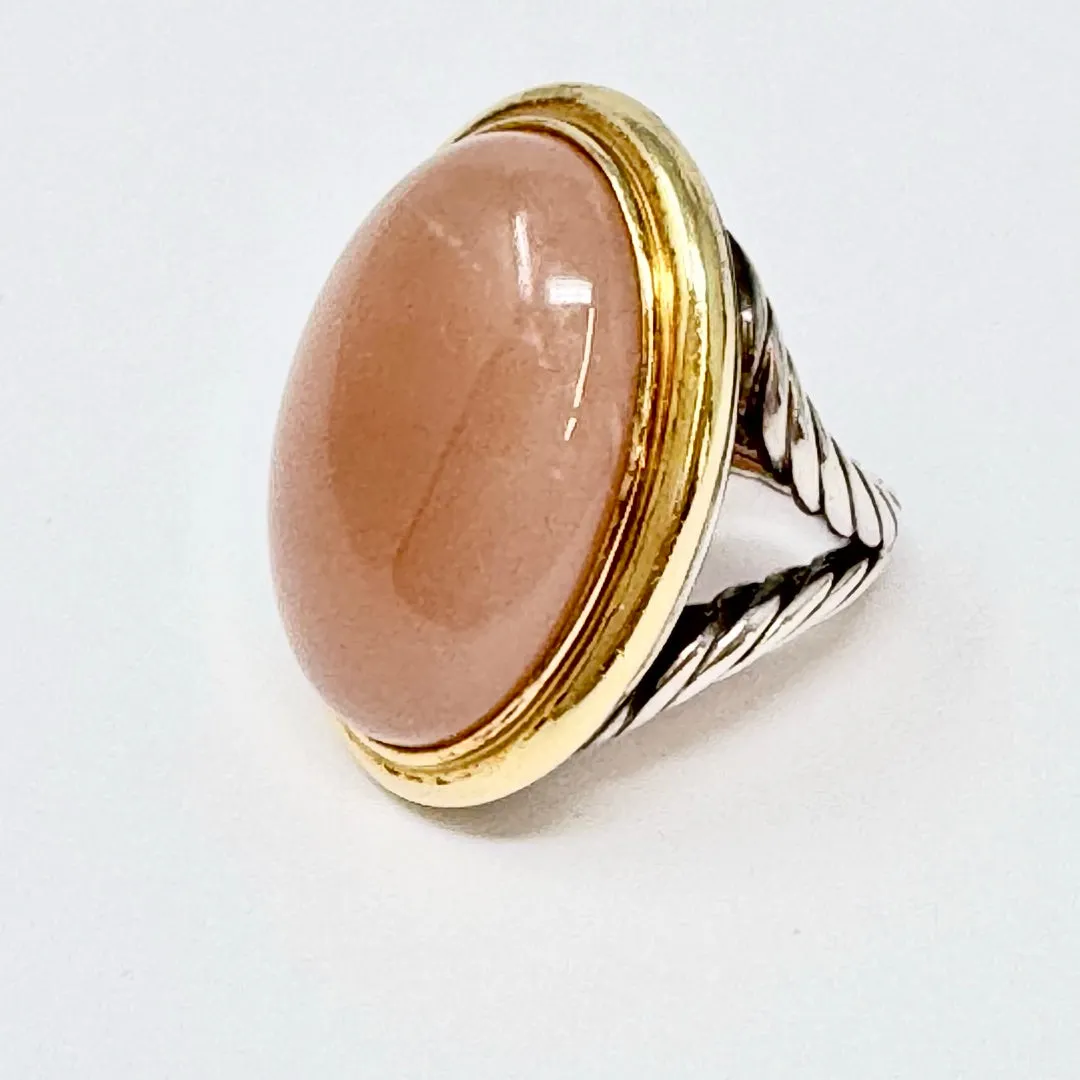 Sterling Silver and 14K Gold Cocktail Ring  with Brown Cabochon