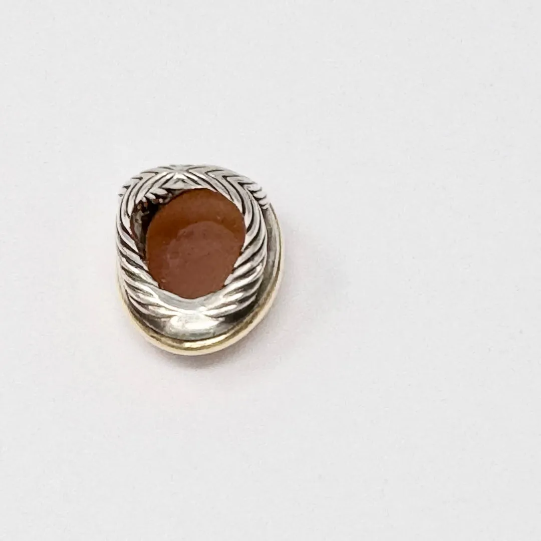 Sterling Silver and 14K Gold Cocktail Ring  with Brown Cabochon