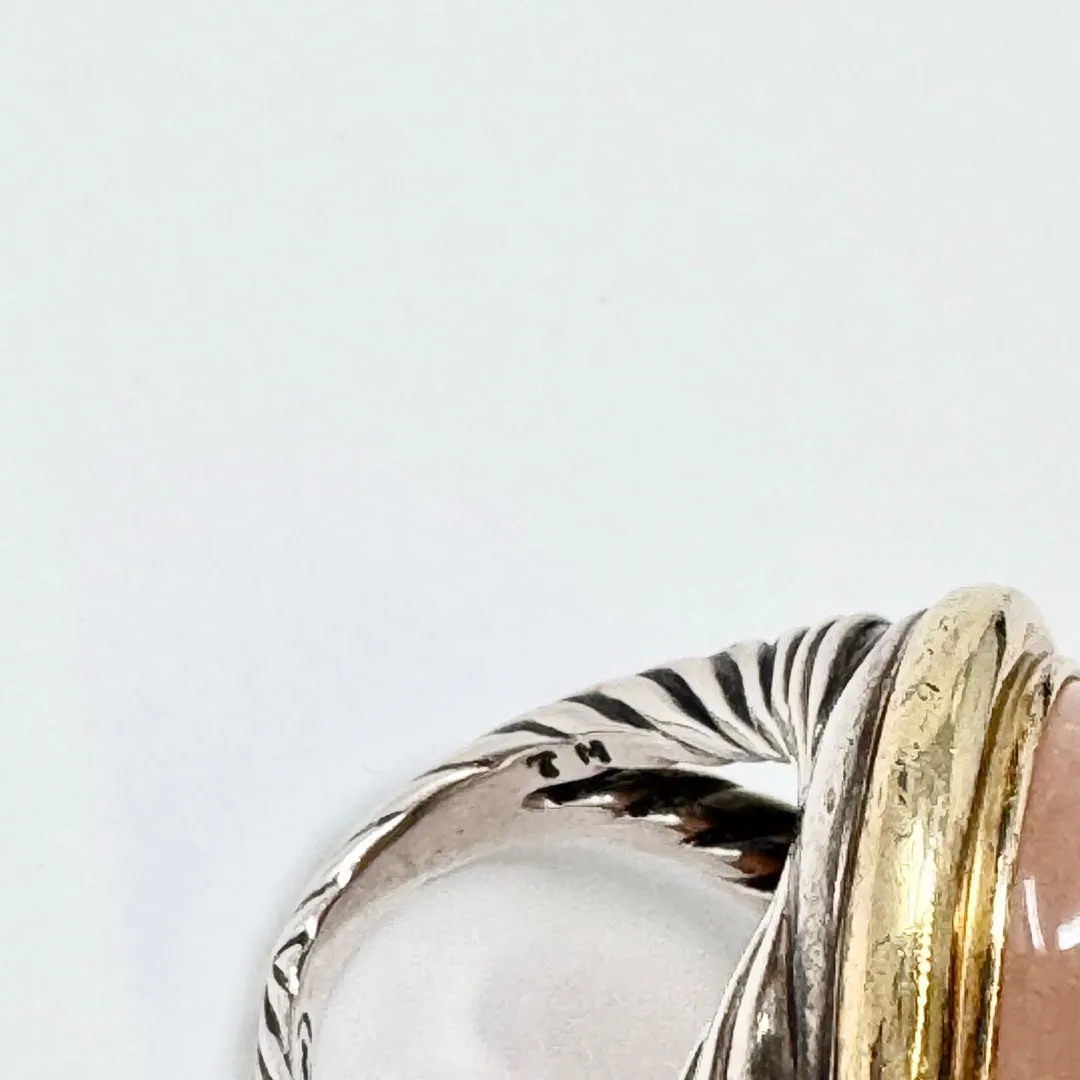 Sterling Silver and 14K Gold Cocktail Ring  with Brown Cabochon