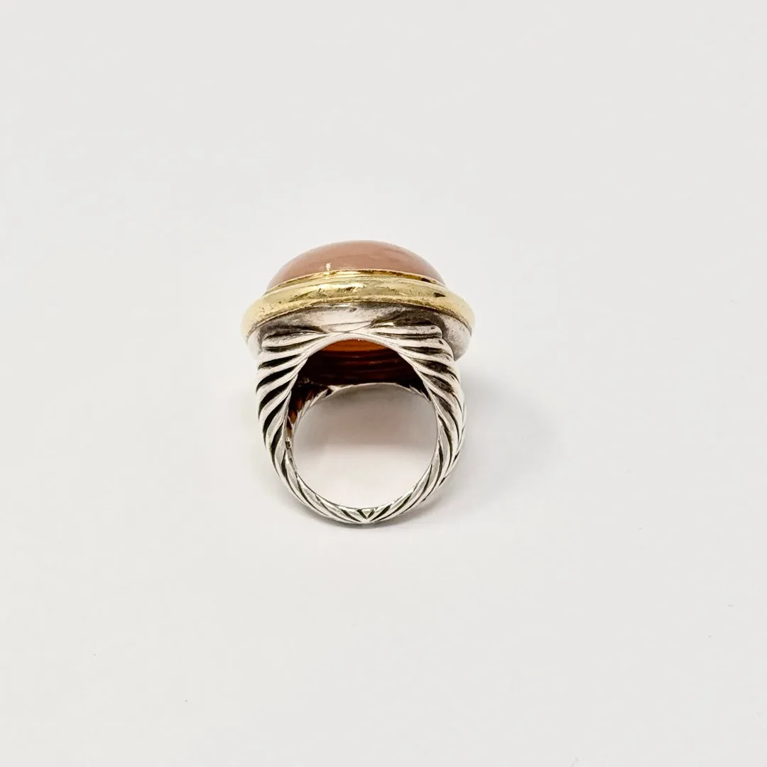 Sterling Silver and 14K Gold Cocktail Ring  with Brown Cabochon