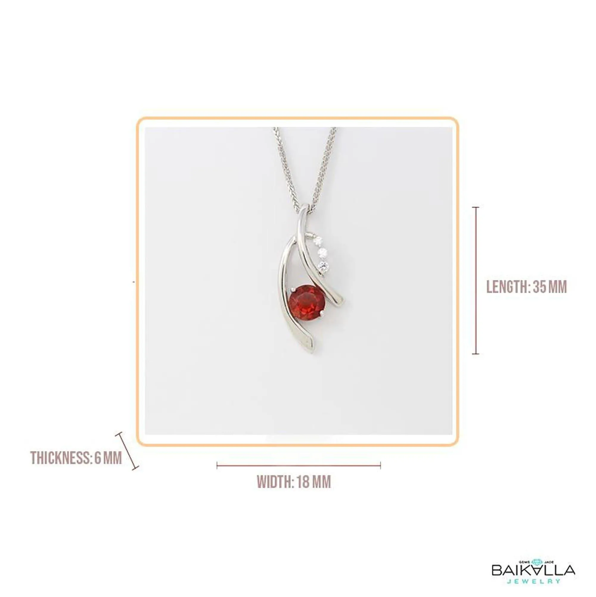 Sterling Silver Natural Red Oregon Sunstone Necklace With White Sapphire