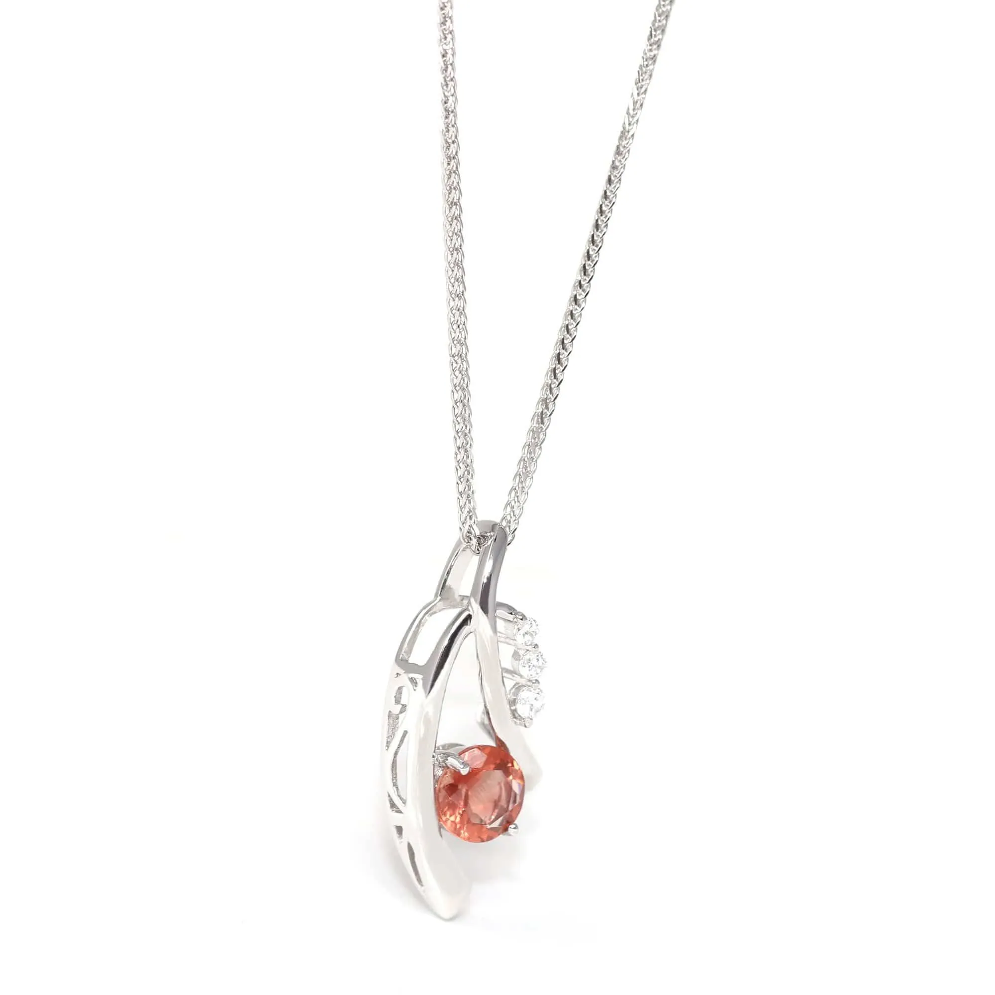 Sterling Silver Natural Red Oregon Sunstone Necklace With White Sapphire