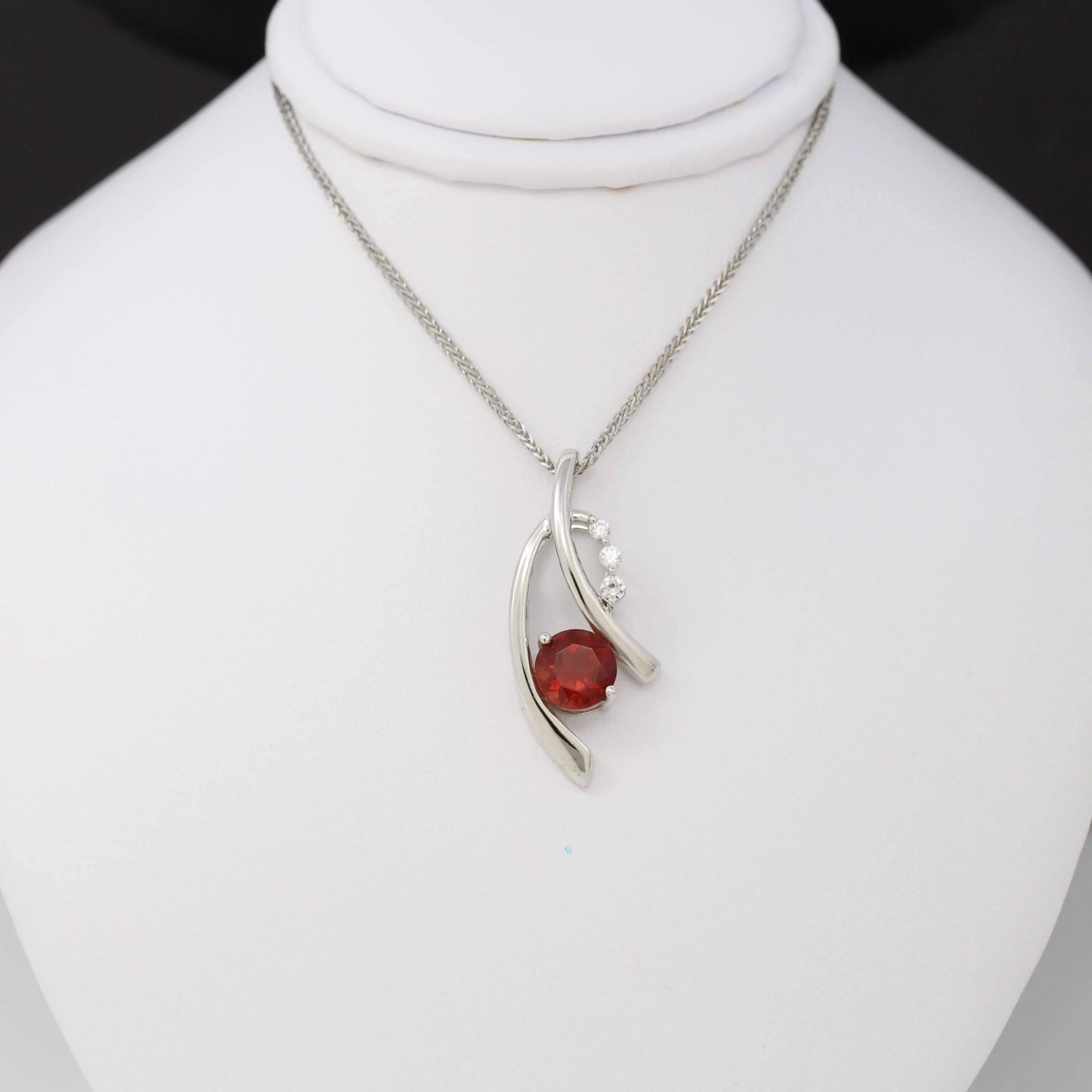 Sterling Silver Natural Red Oregon Sunstone Necklace With White Sapphire