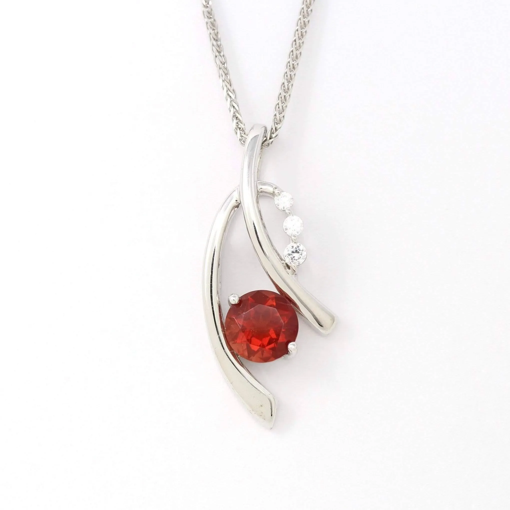 Sterling Silver Natural Red Oregon Sunstone Necklace With White Sapphire