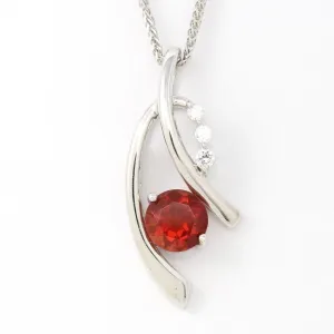 Sterling Silver Natural Red Oregon Sunstone Necklace With White Sapphire