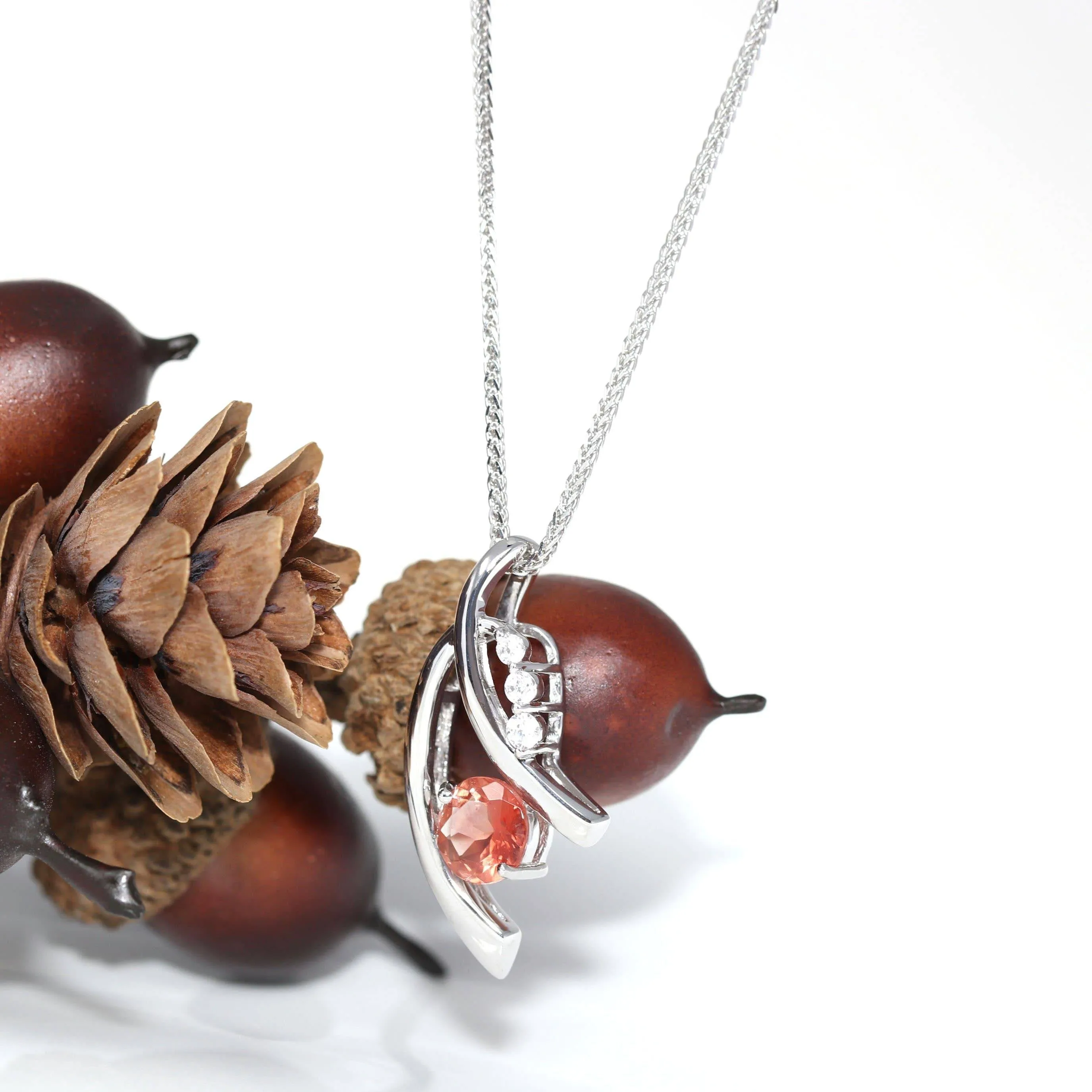 Sterling Silver Natural Red Oregon Sunstone Necklace With White Sapphire