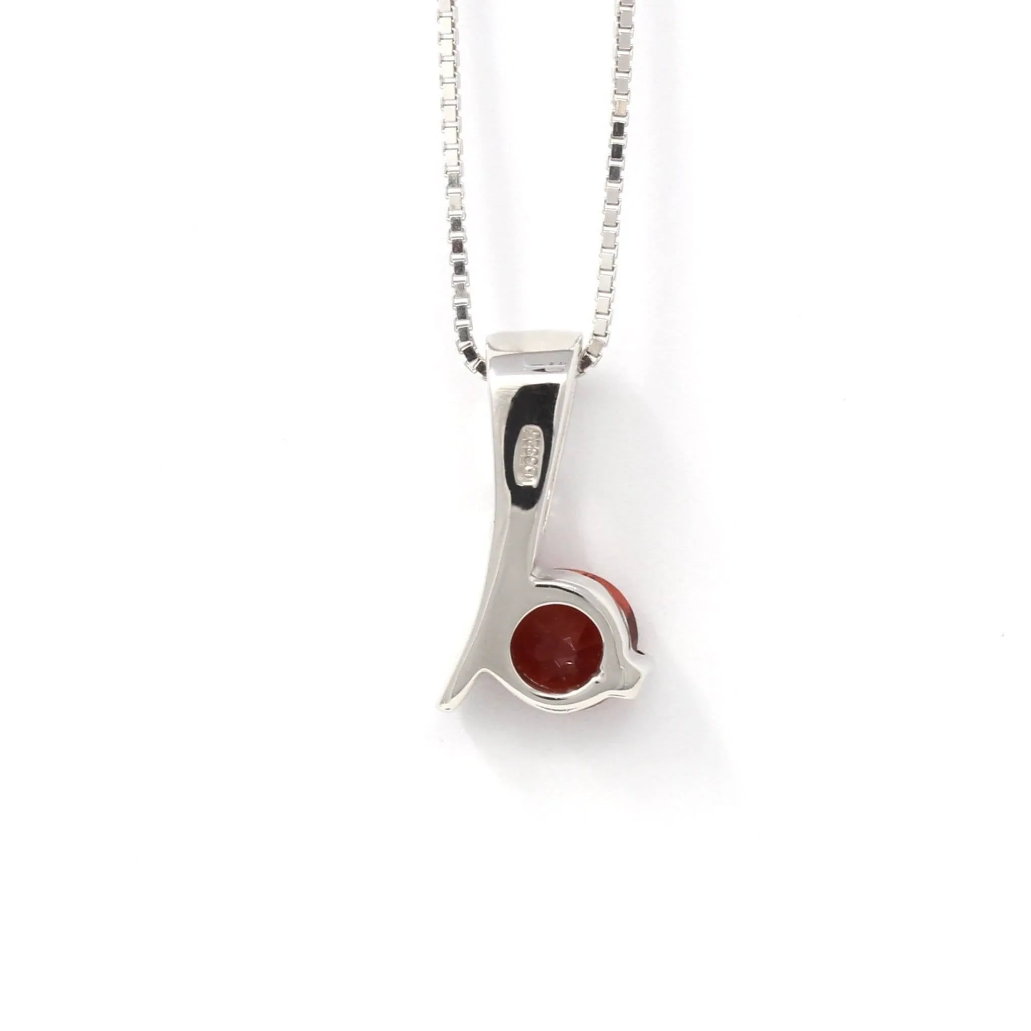 Sterling Silver Red Ponderosa Sunstone Necklace With Bezel Set white Sapphire