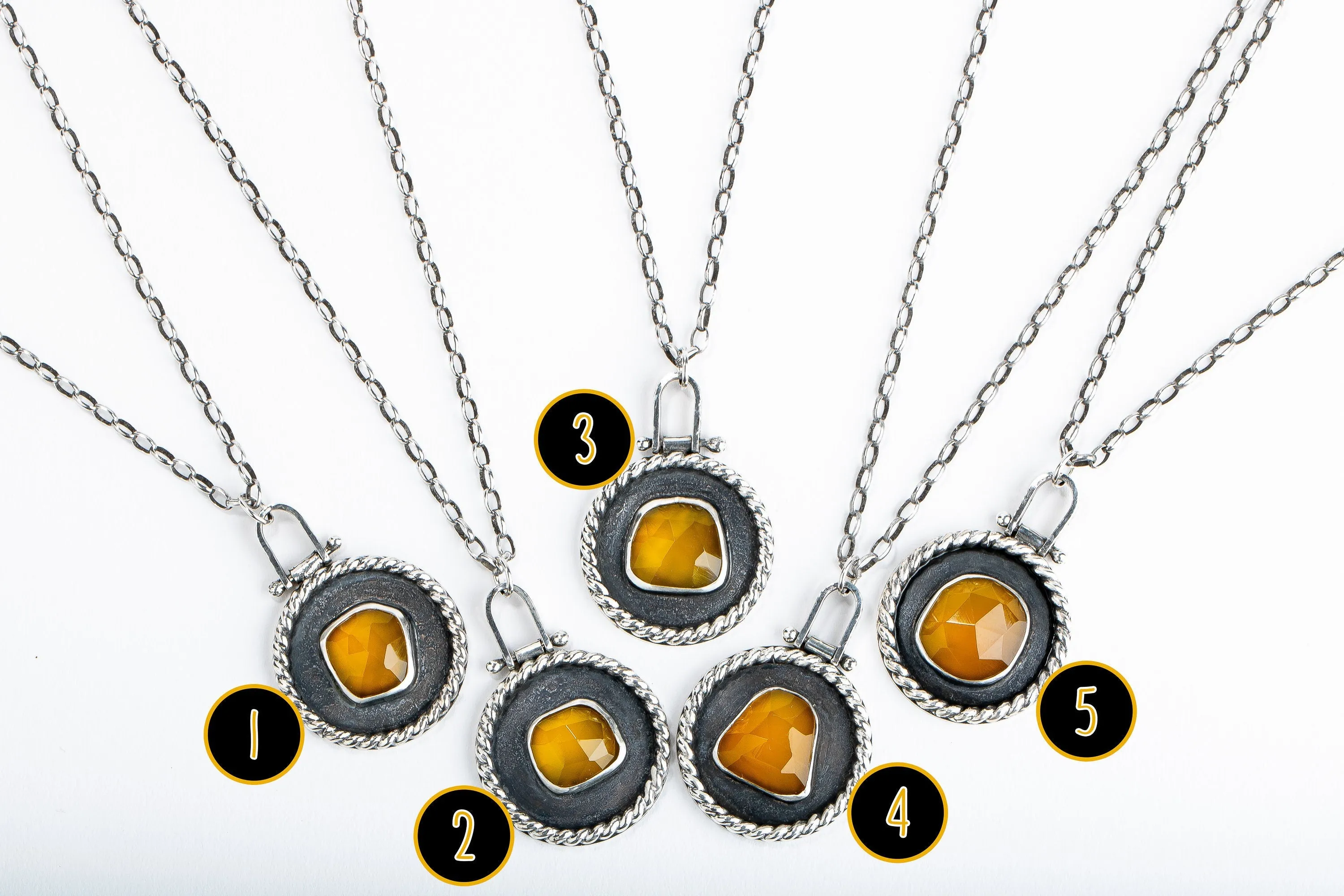 Sunny Yellow Chalcedony Medallion Necklaces