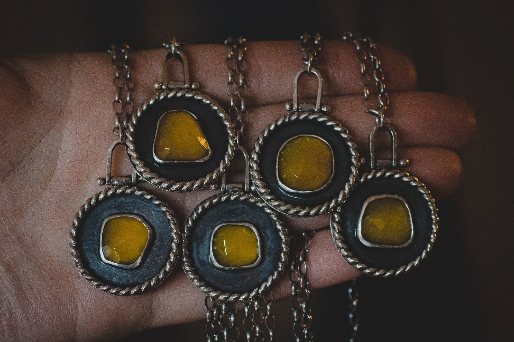 Sunny Yellow Chalcedony Medallion Necklaces