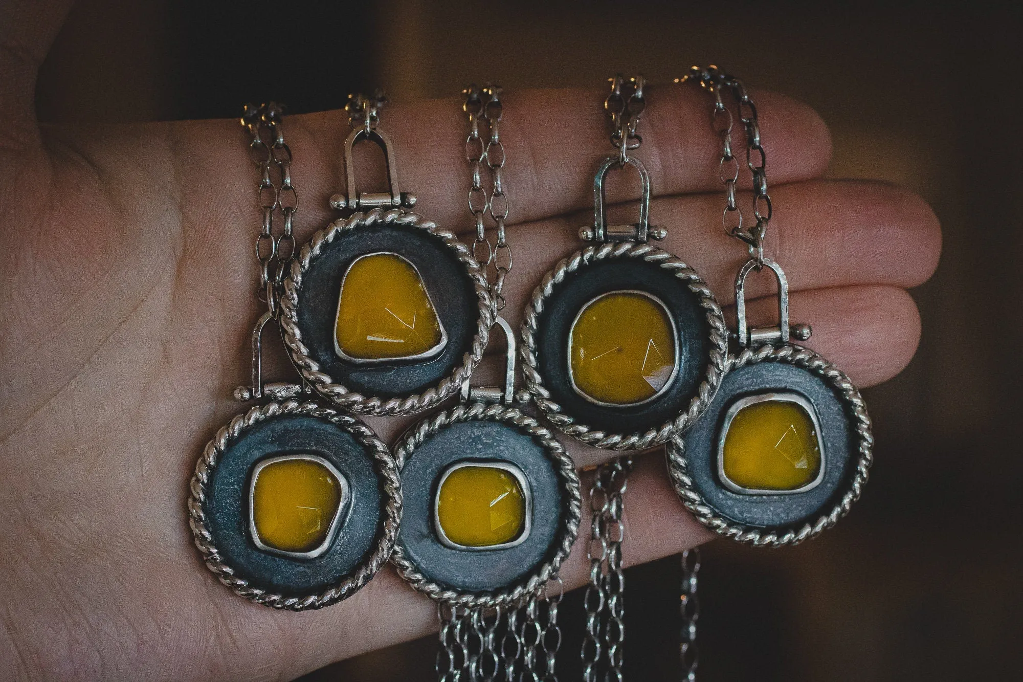 Sunny Yellow Chalcedony Medallion Necklaces