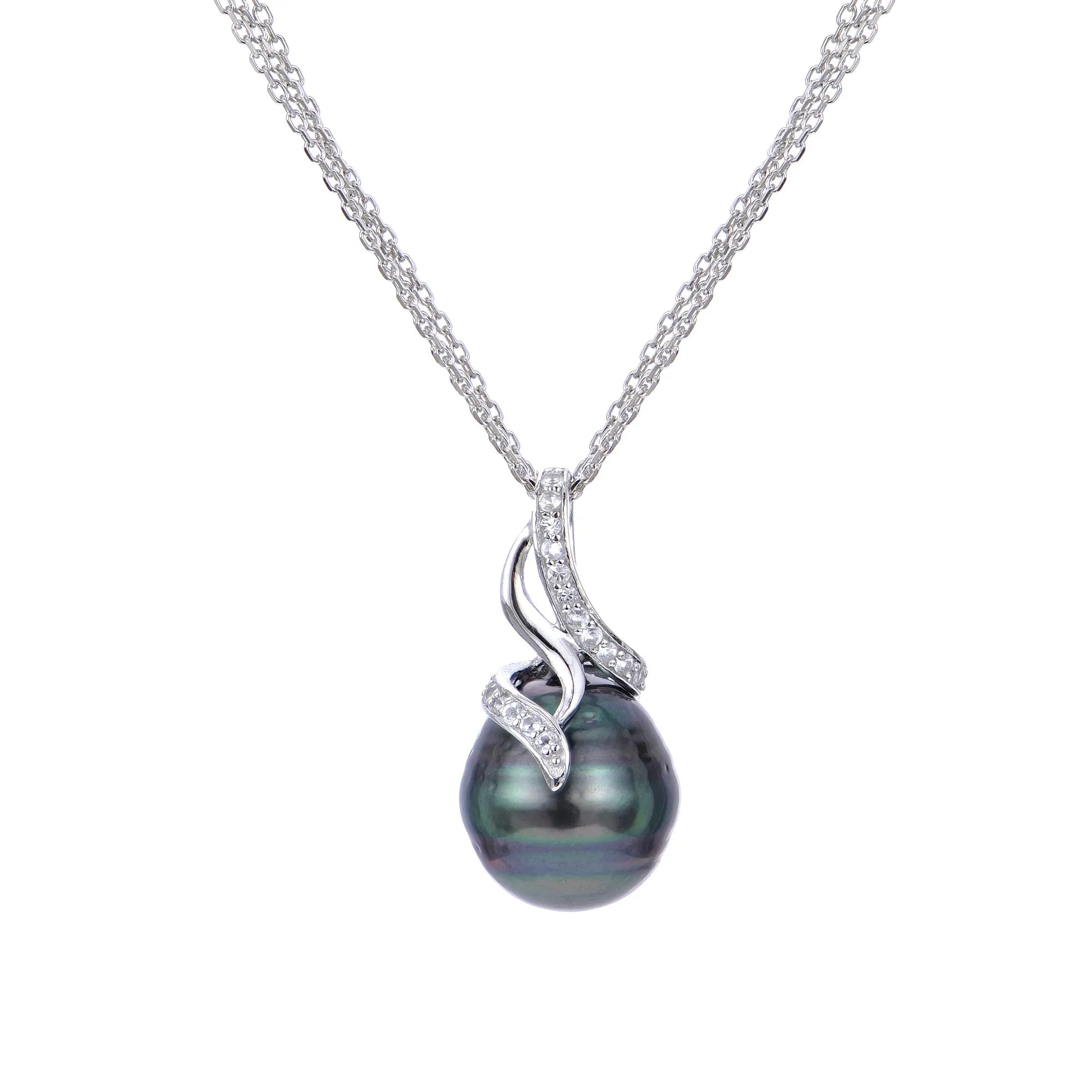 Tahitian & White Topaz Sterling Silver Pendant