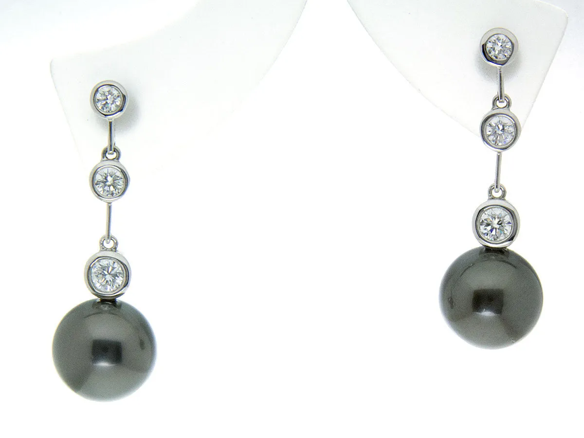 Tahitian Black Pearl & Diamond Earrings