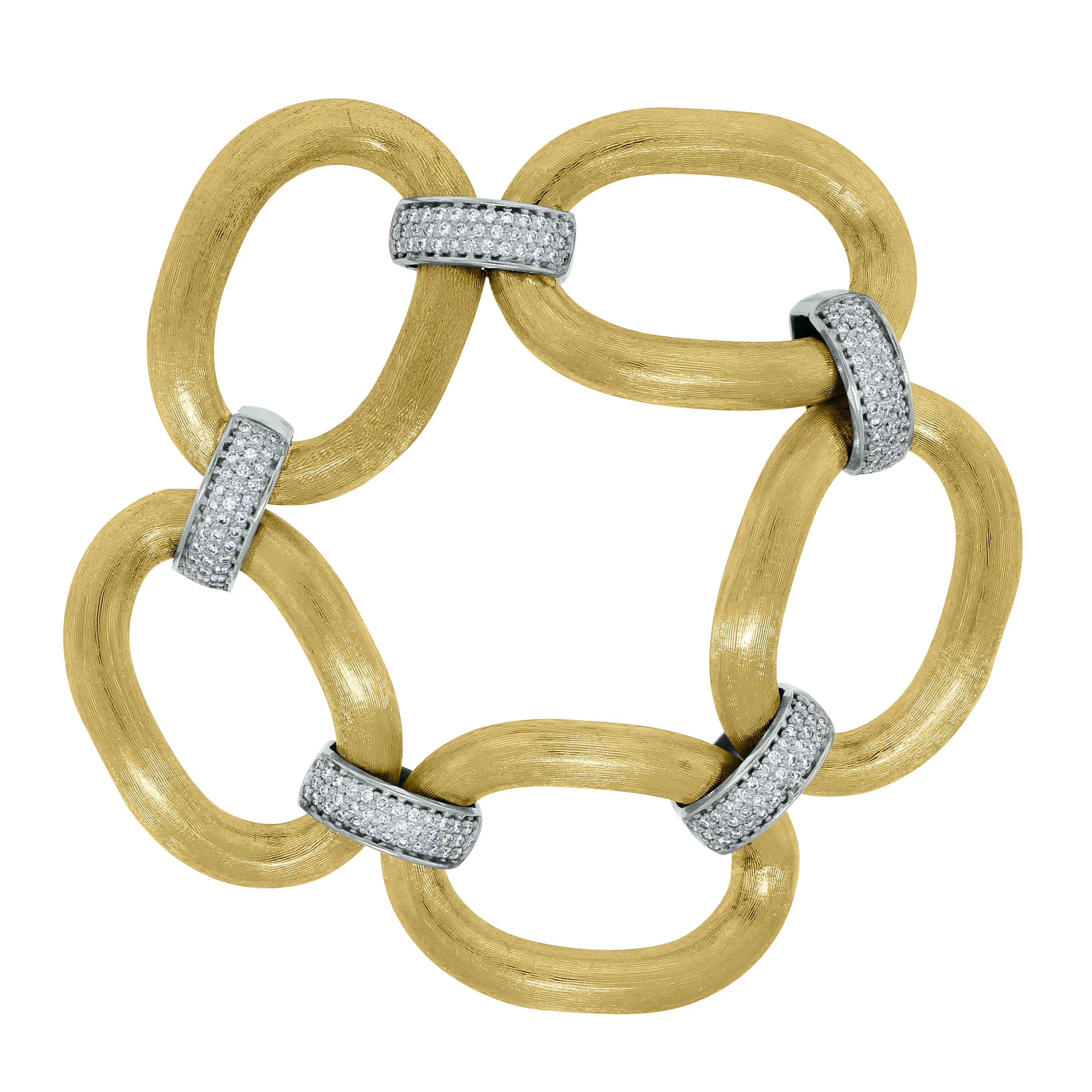 Textured Gold & Diamond Link Broad Bracelet (1.56 ct Diamonds) in Gold