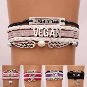 Trendy Vegan Multi-Layer Bracelet, Faux Leather in Variety of Colors and Charms