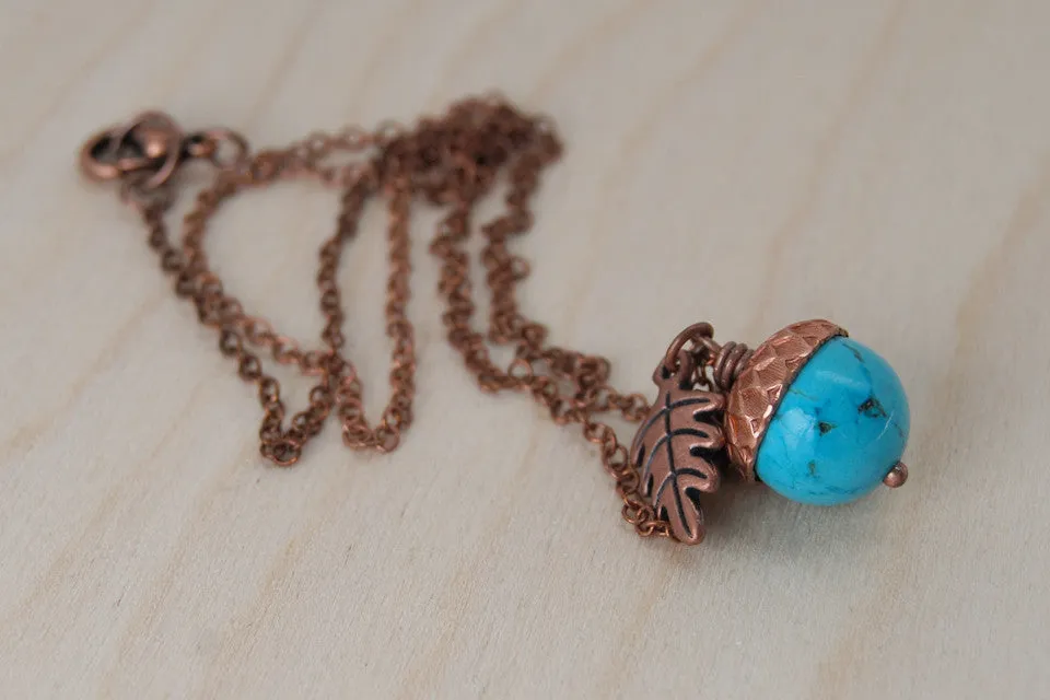 Turquoise and Copper Acorn Necklace