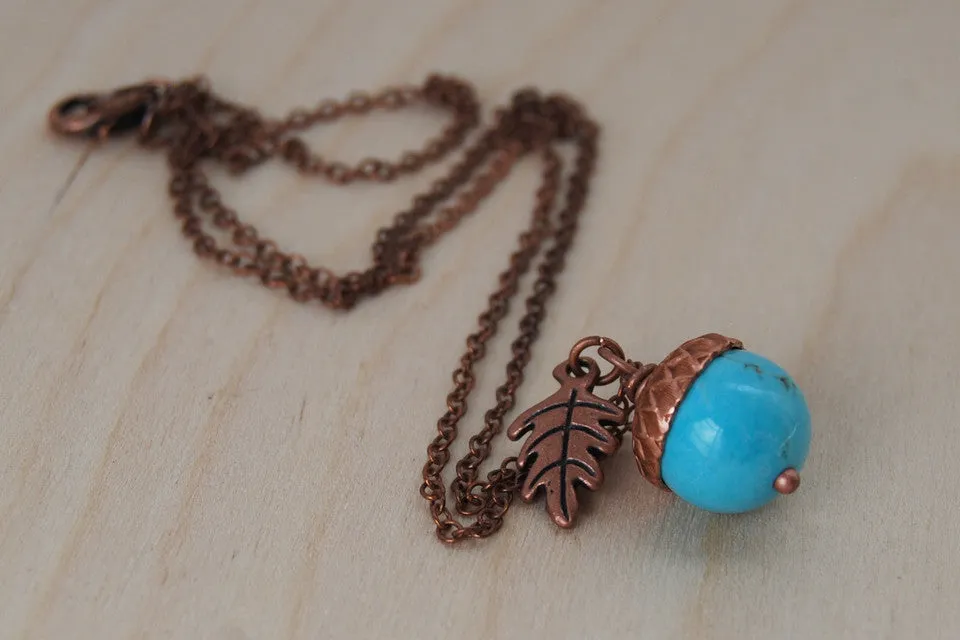 Turquoise and Copper Acorn Necklace