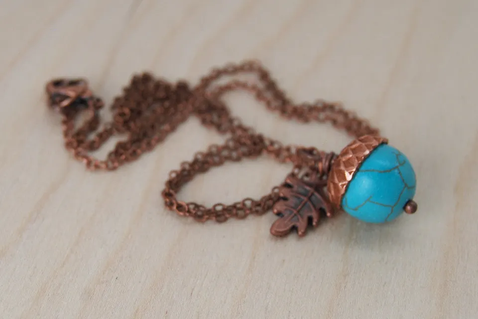 Turquoise and Copper Acorn Necklace