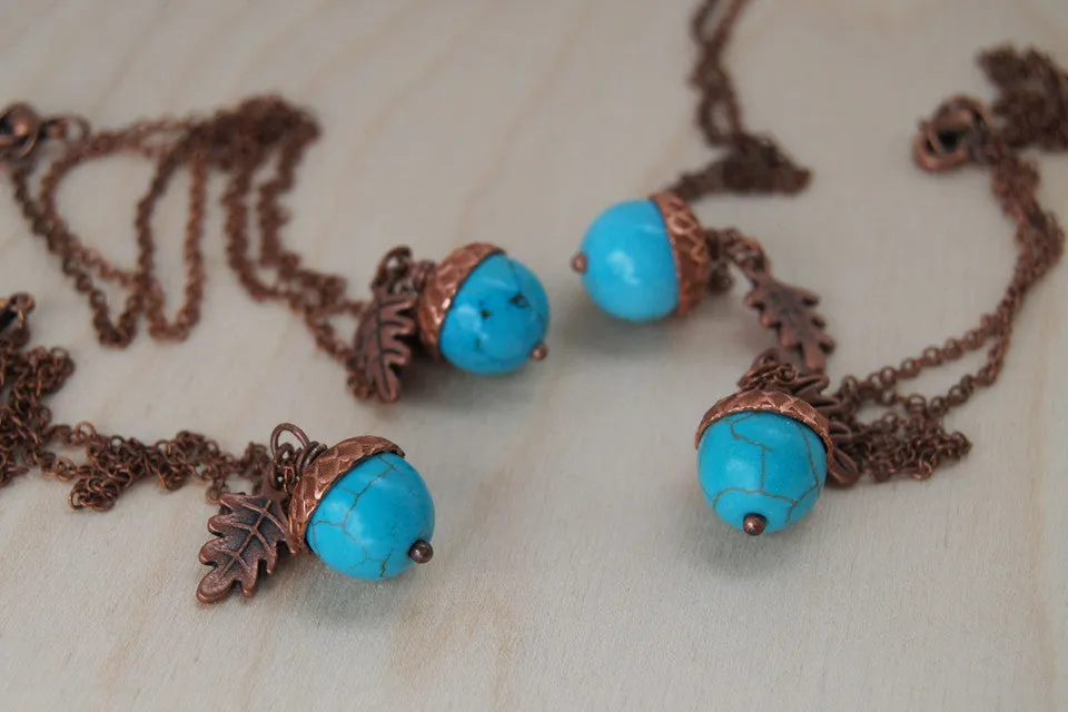 Turquoise and Copper Acorn Necklace