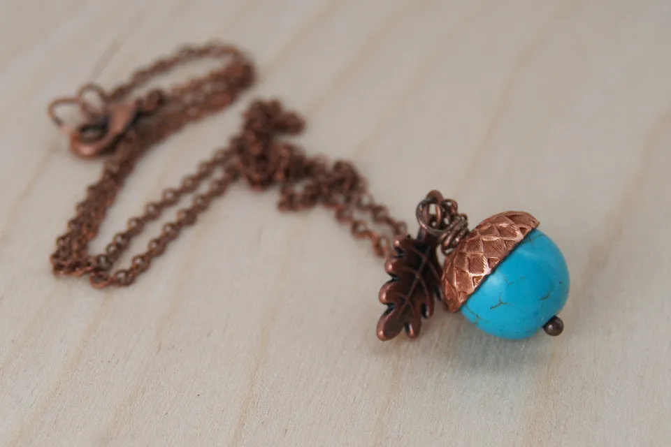 Turquoise and Copper Acorn Necklace