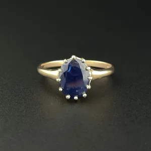 Vintage 10K Gold Oval Blue Sapphire Solitaire Ring, Sz 7 1/4