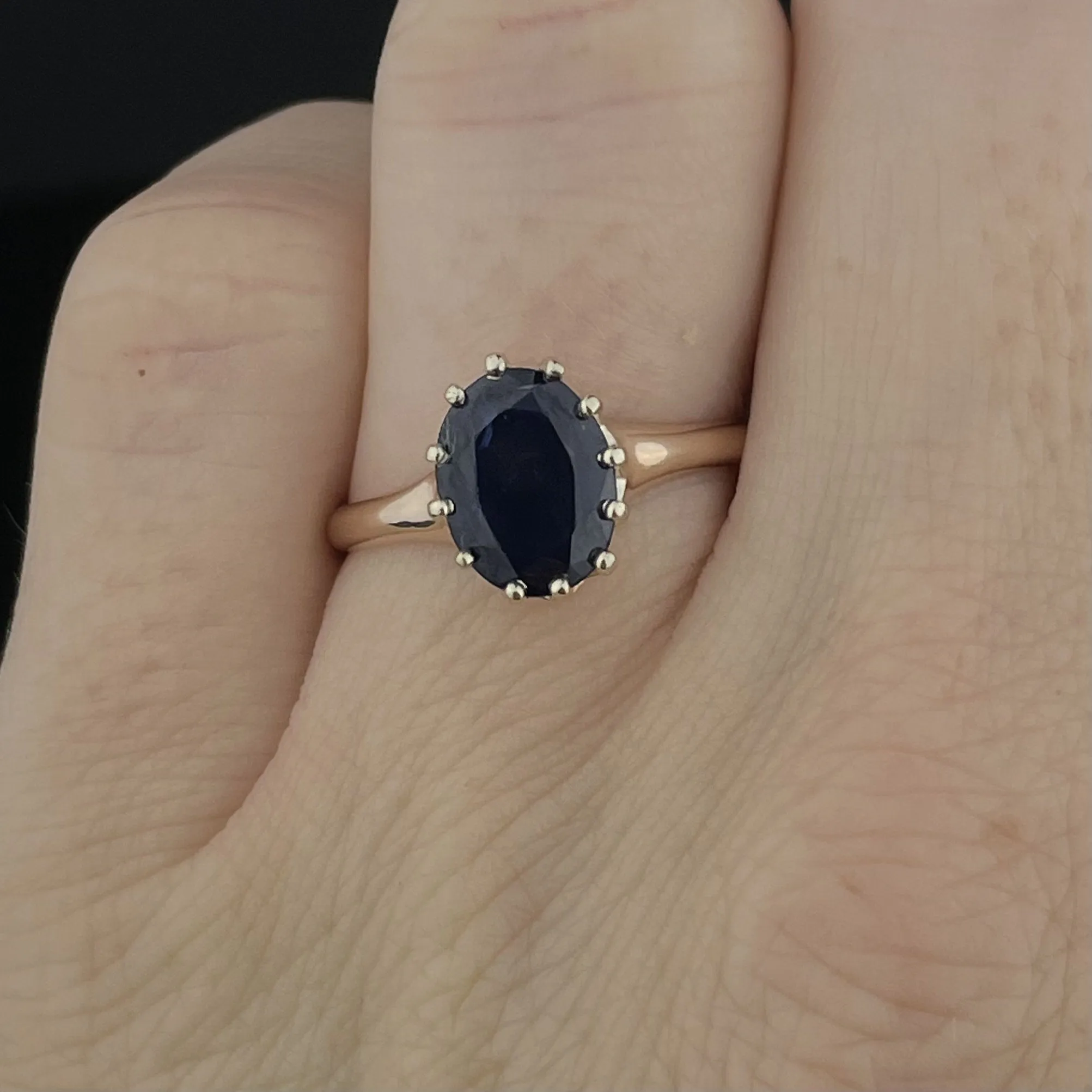 Vintage 10K Gold Oval Blue Sapphire Solitaire Ring, Sz 7 1/4