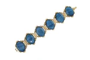 Vintage Blue Bracelet Chunky Agate Effect Glass