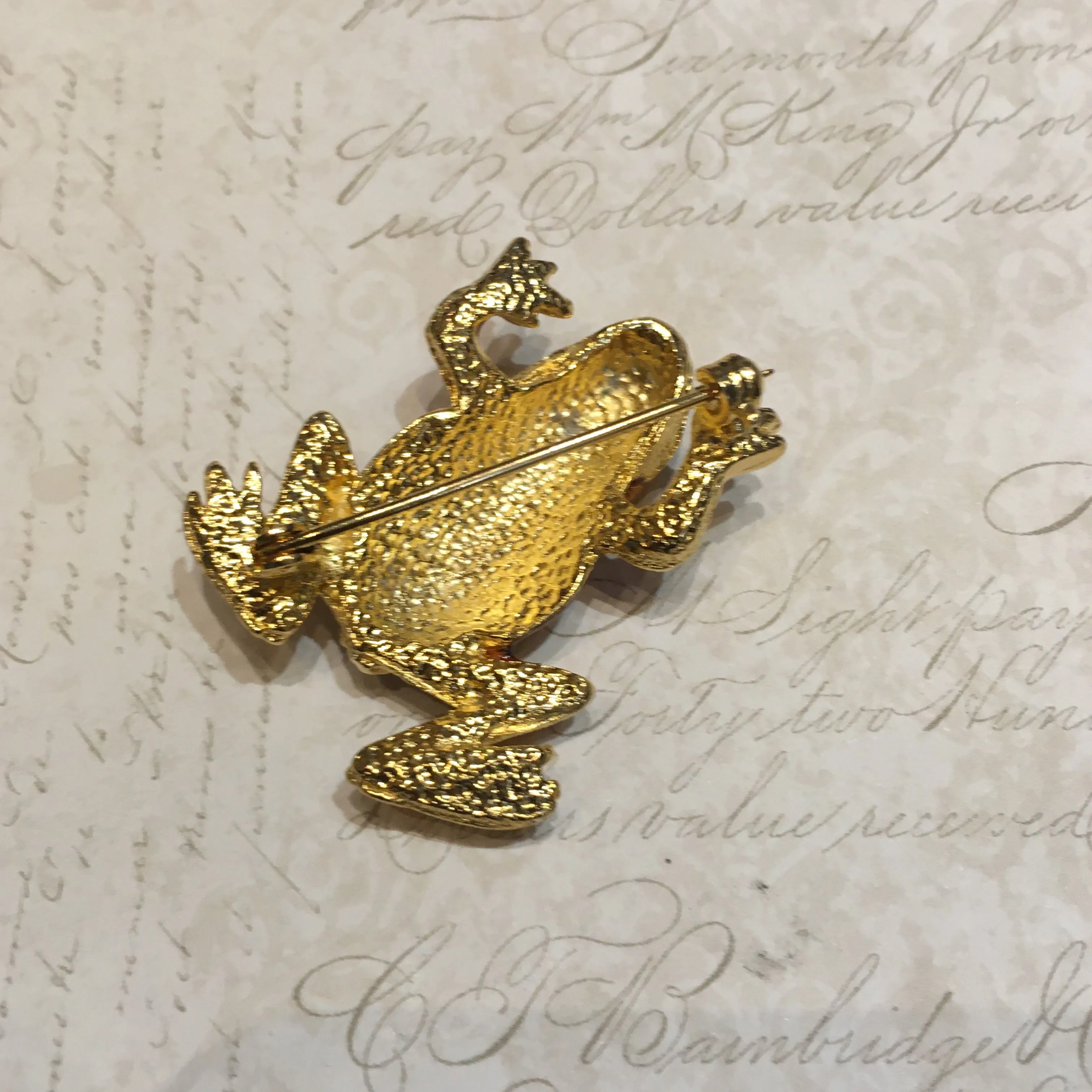 Vintage Frog Brooch Brown Amber Enamel Gold