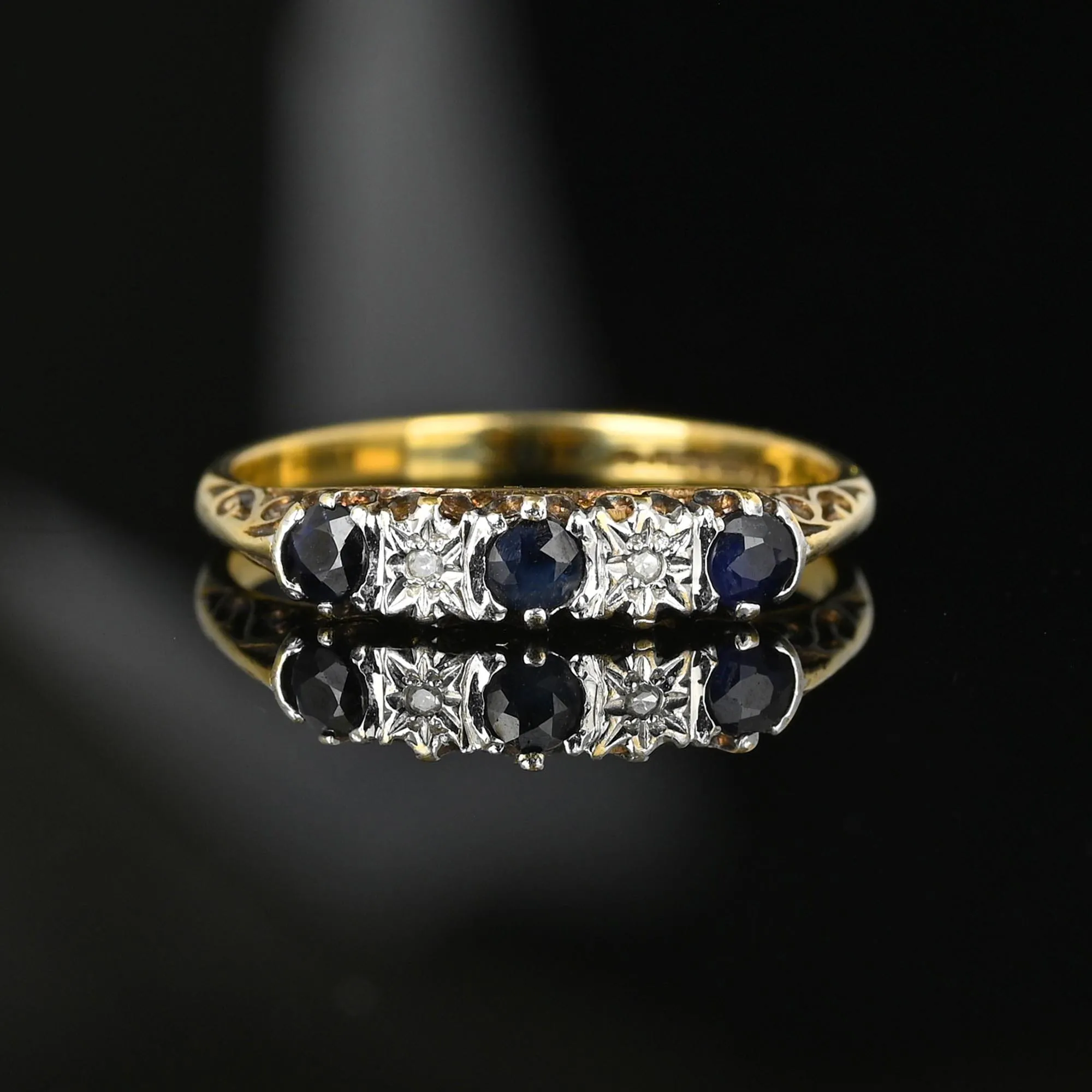 Vintage Gold Star Set Diamond Sapphire Ring Band