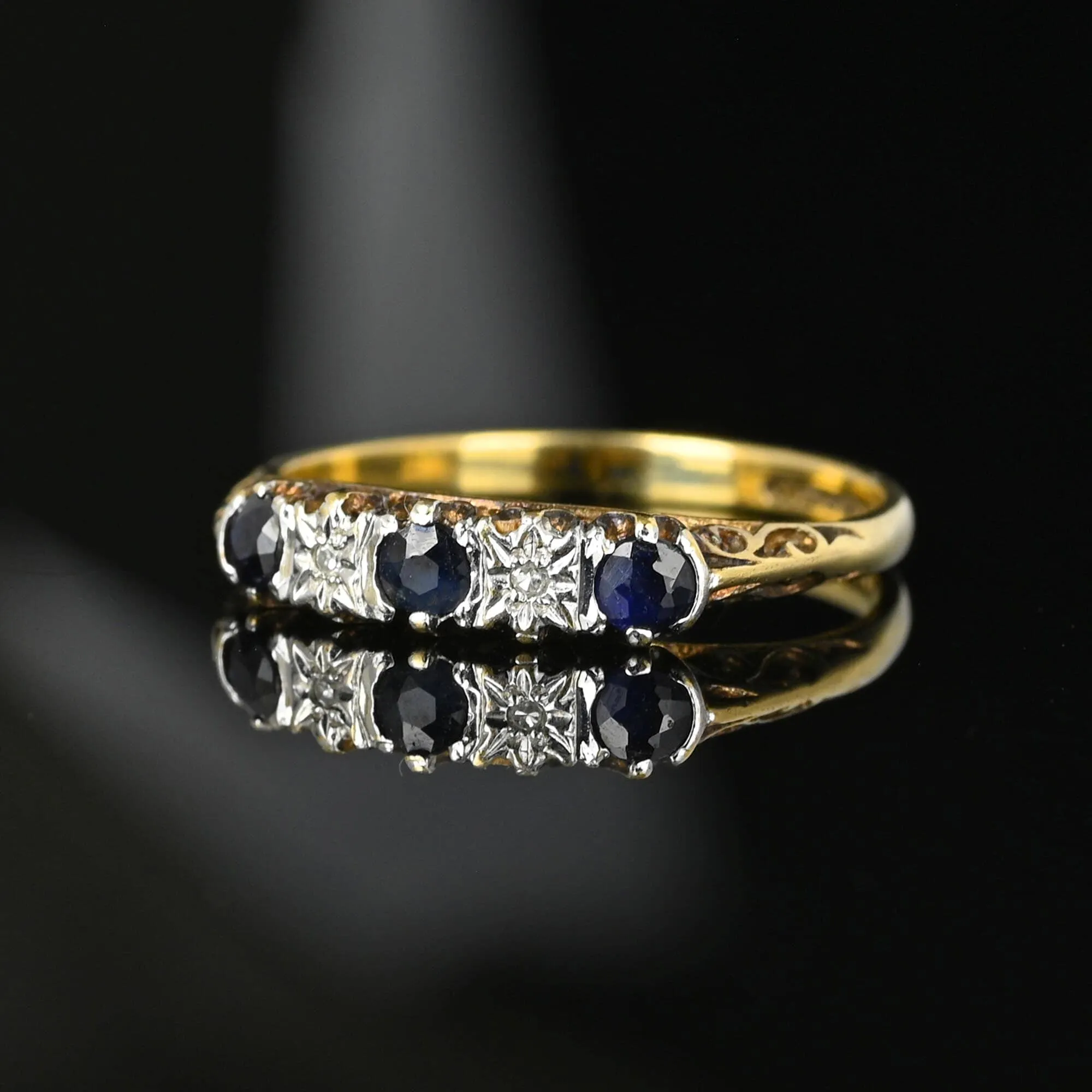 Vintage Gold Star Set Diamond Sapphire Ring Band