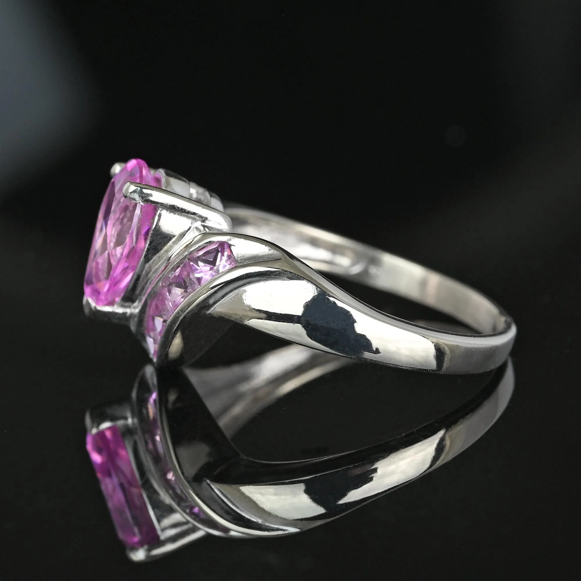 Vintage Pear Cut Pink Sapphire Diamond Ring in White Gold