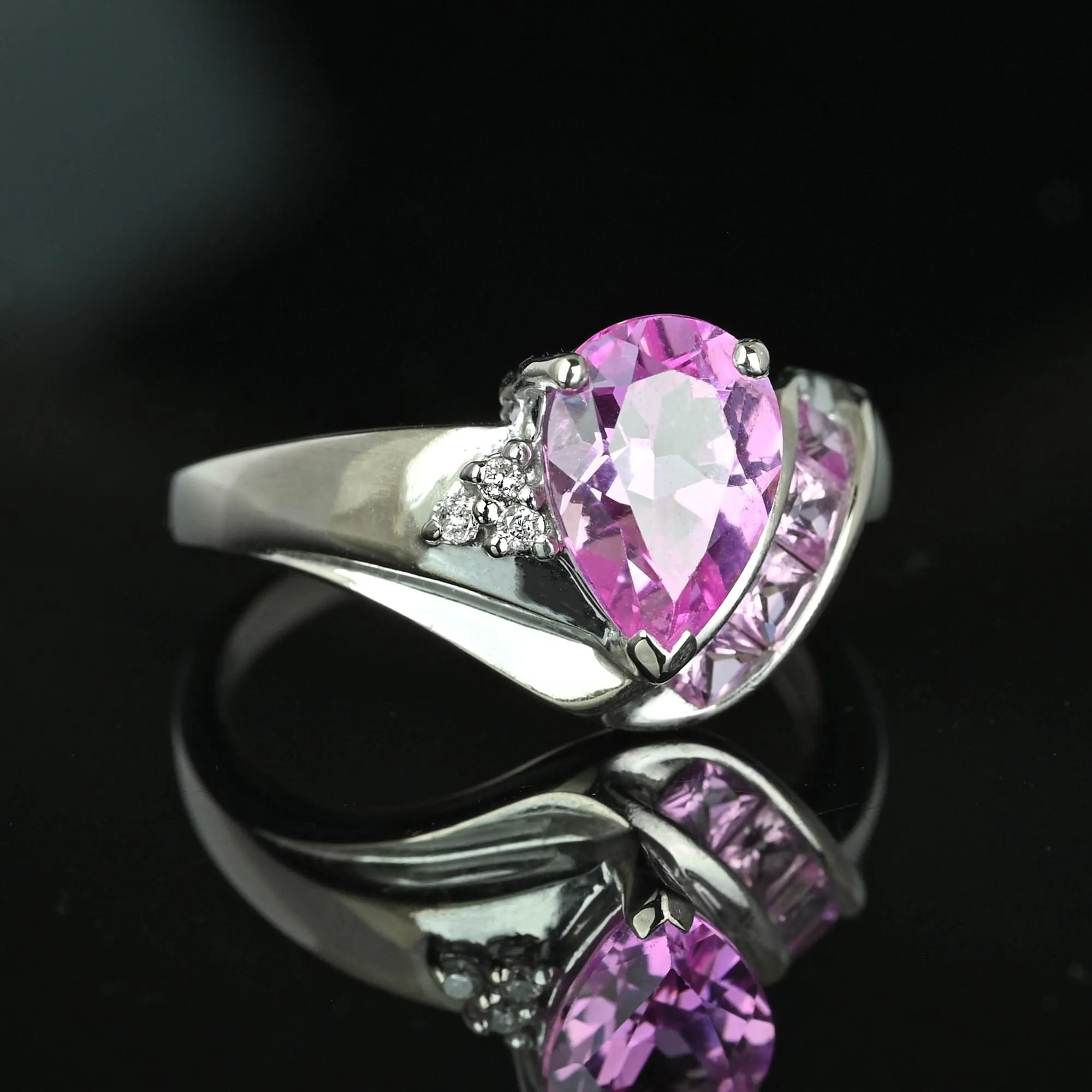 Vintage Pear Cut Pink Sapphire Diamond Ring in White Gold