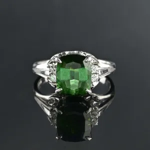 Vintage Platinum Diamond Green Tourmaline Ring