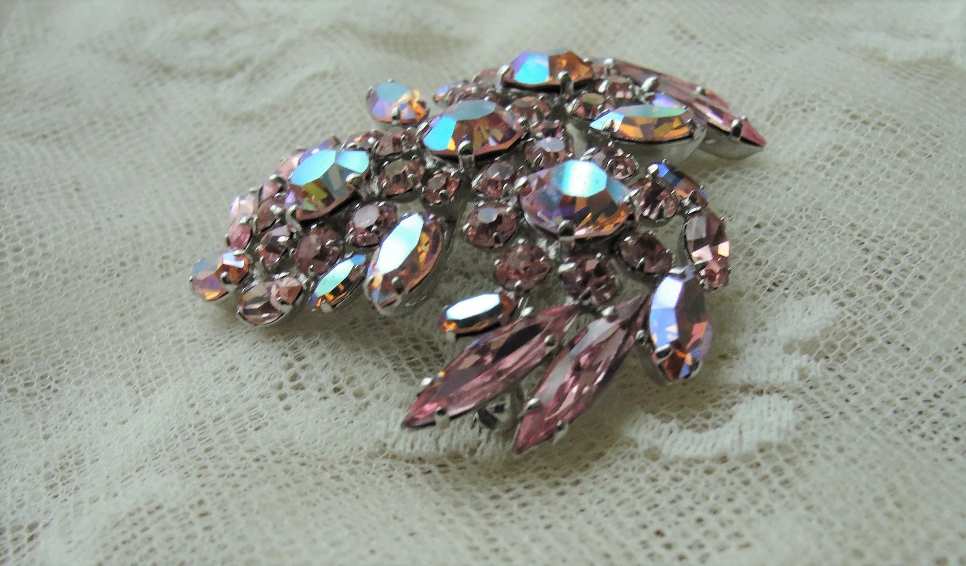 Vintage SHERMAN Signed Glittering PINK AB Rhinestones Brooch,Prong Set,Brilliant Rhinestones,Dazzling Swarovski Crystal,Collectible Jewelry