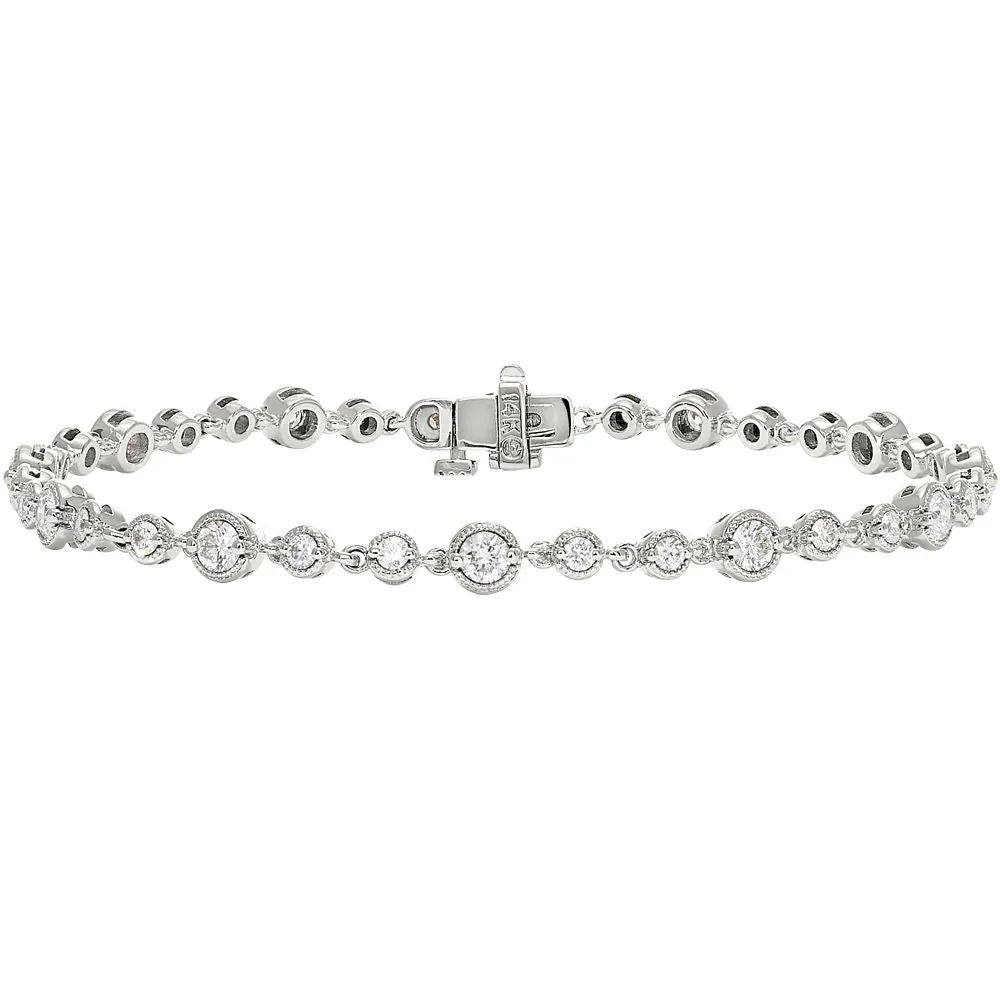 Vintage Style Milgrain Alternating Size Round Diamond Bracelet