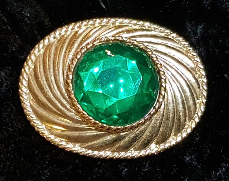 Vintage Ungaro Brooch Green Large Oval