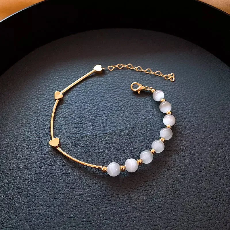 White Opal Golden Heart Calming Bracelet