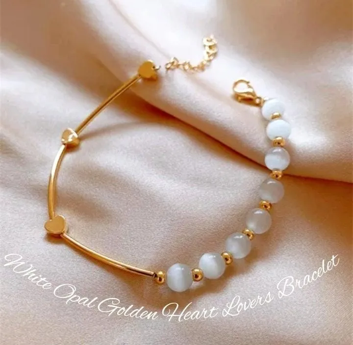 White Opal Golden Heart Calming Bracelet