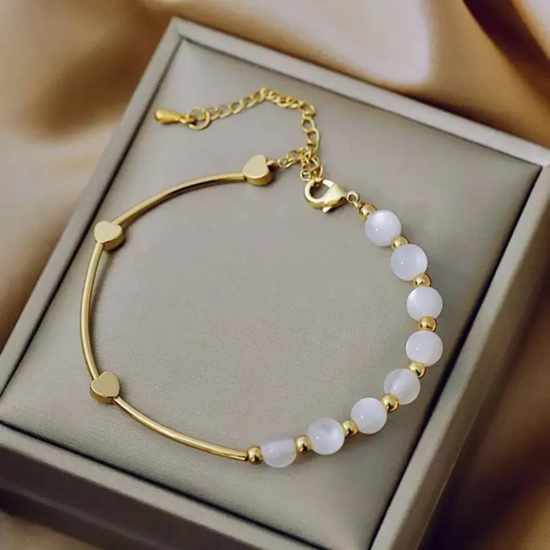 White Opal Golden Heart Calming Bracelet